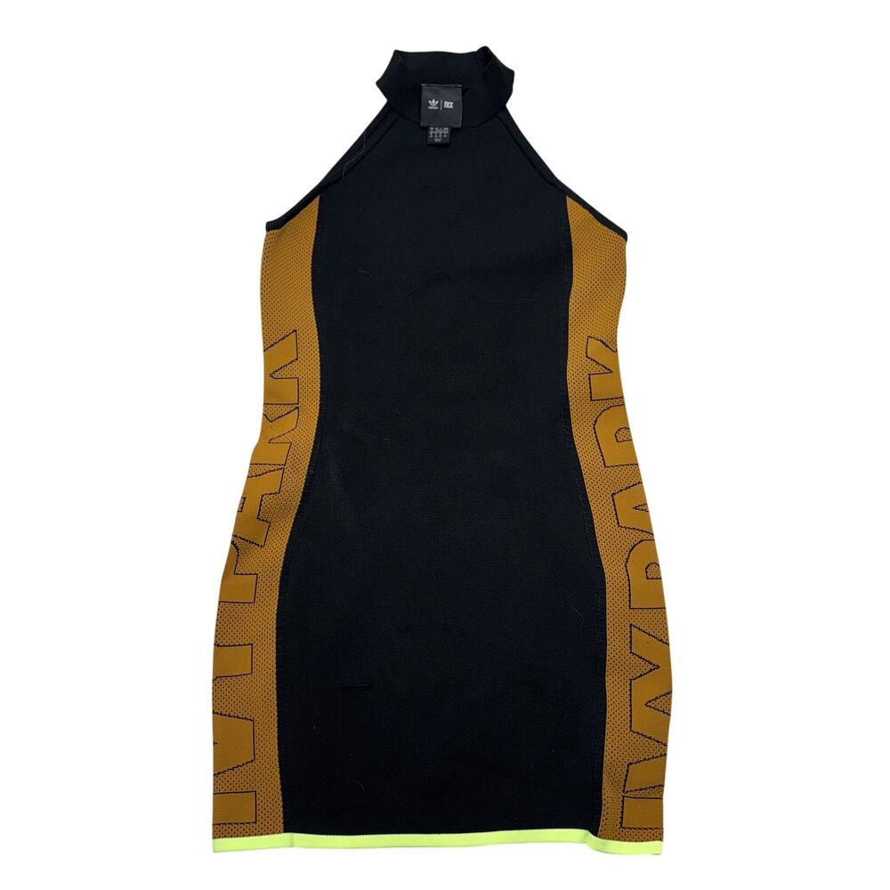 adidas x Ivy Park Bodycon Dress Medium Black/Mesa Knit Logo Halter Neck Beyonce